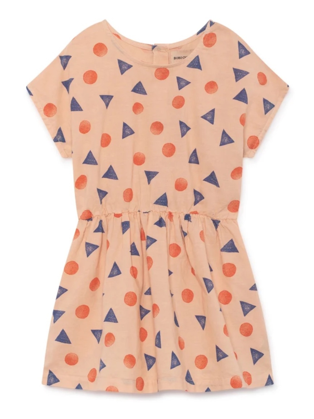 Bobo Choses Peach Dress with Orange Dots & Navy Triangles